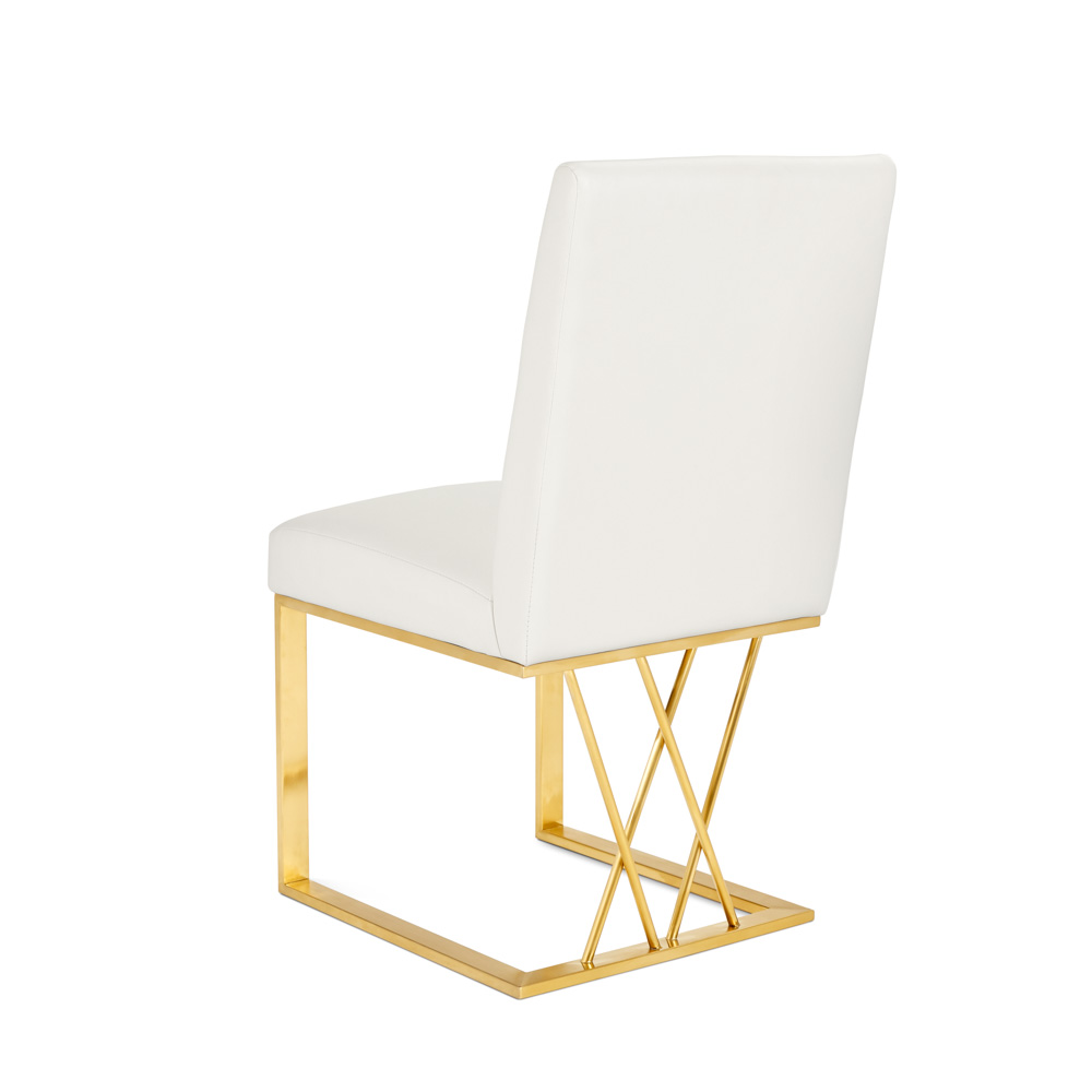 Martini Gold Dining Chair: White Leatherette 